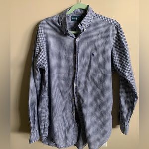 Blue and White Gingham Long Sleeve Button Down Shirt